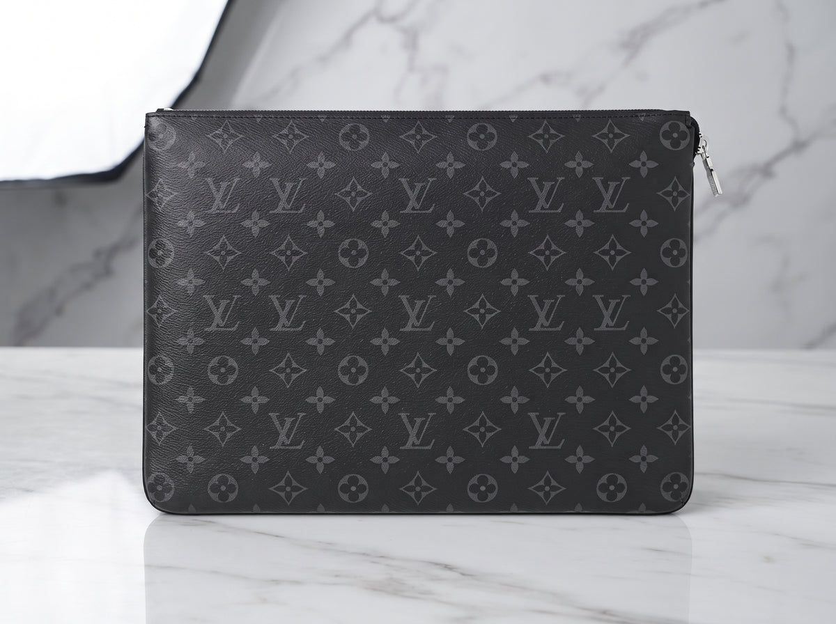 Louis Vuitton Monogram Black Leather Laptop Sleeve